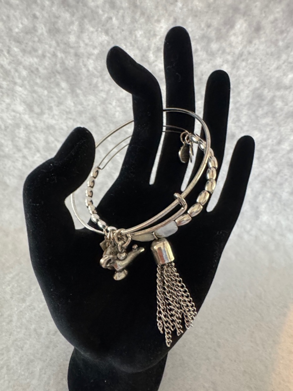 Alex and Ani Silver Tone Tassel & Charm Bangle Bracelet Set - Picture 6 of 6